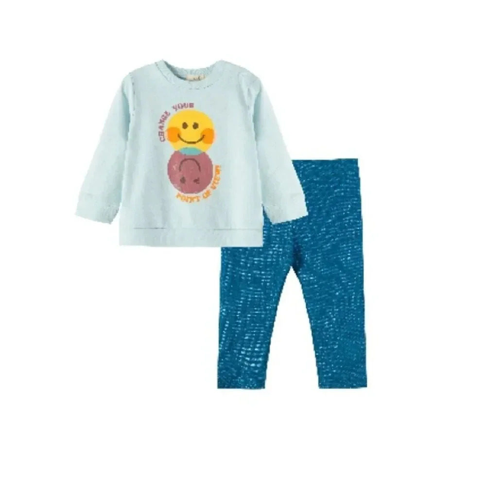 PEEK Baby Blue Graphic Sweatshirt Blue Metallic Legging Set Girls 3-6 mo